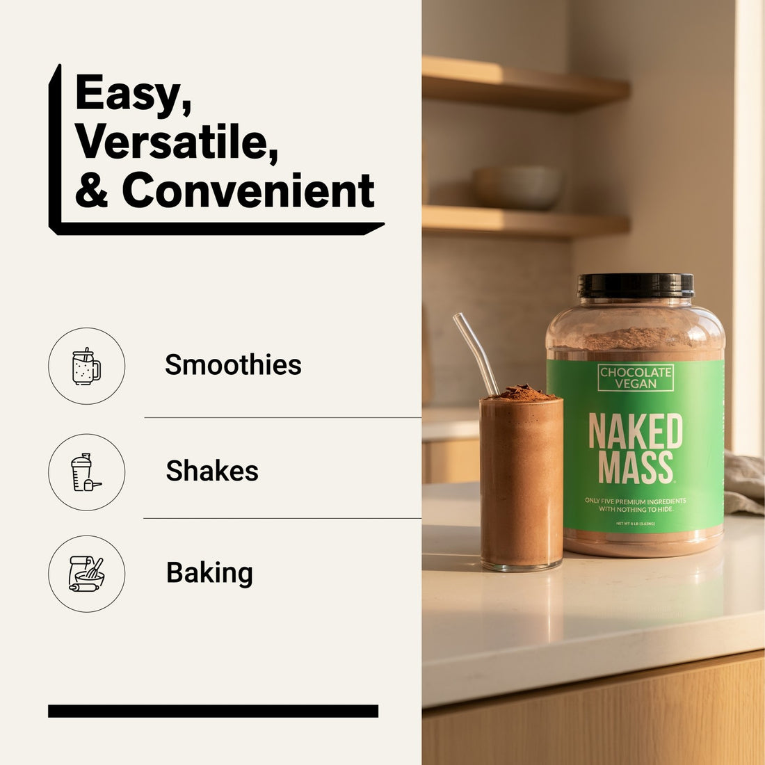 naked vegan mass chocolate for smoothies, shakes and baking
