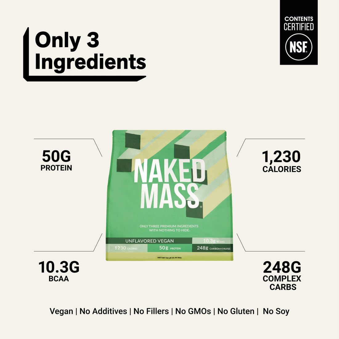 naked vegan mass unflavored 12 lb product overview