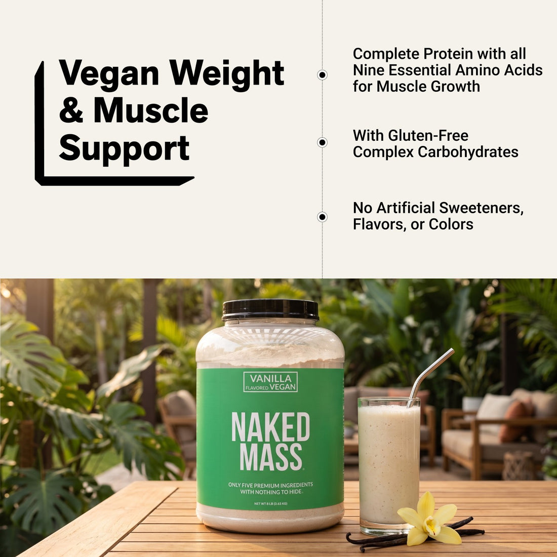 naked vegan mass vanilla muscle support infographic