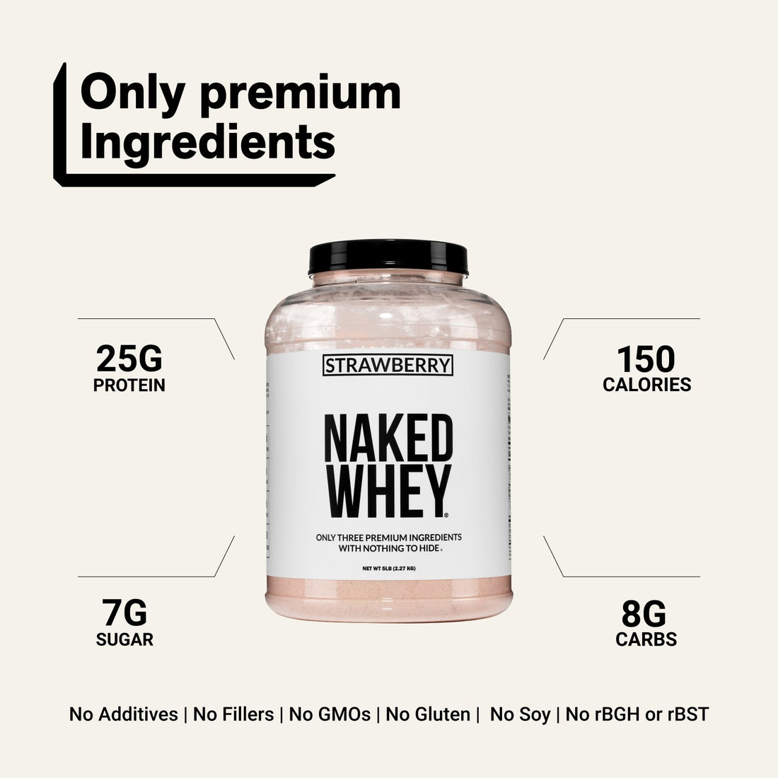naked whey strawberry 5lb with 3 ingredients and 25g protein.