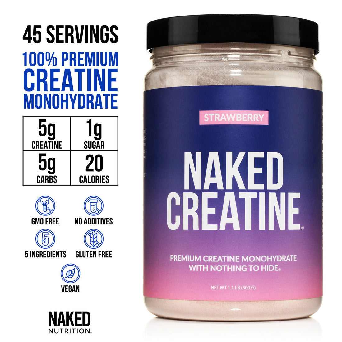 Créatine Monohydrate Fraise | Créatine Nue - 1.1LB